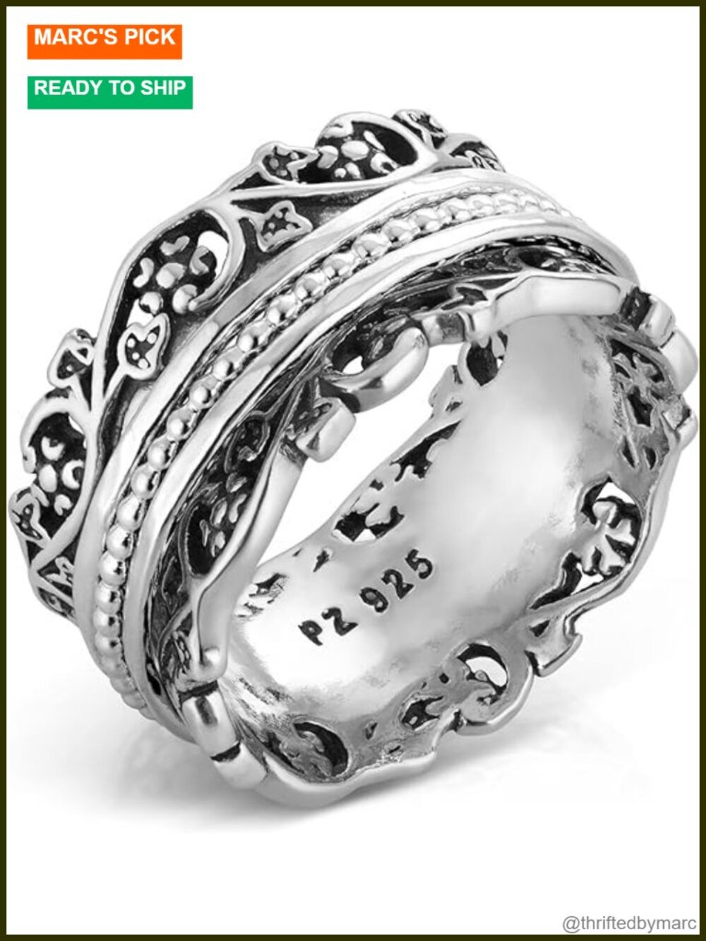 Sterling Silver Spinner Ring Handcrafted Anxiety Fidget Boho Statement Ring